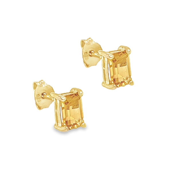 9ct Yellow Gold Emerald Cut Citrine Stud Earrings side