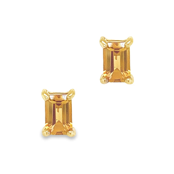 9ct Yellow Gold Emerald Cut Citrine Stud Earrings