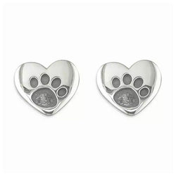 Sterling Silver Heart Paw Stud Earrings