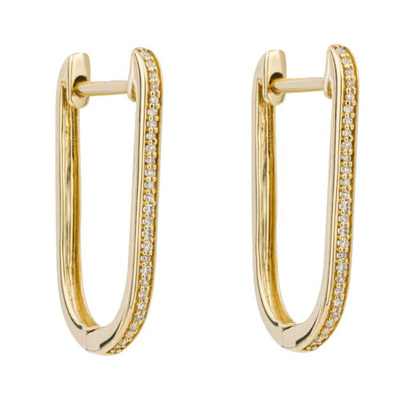 Elongated Diamond Hoop Earrings 9ct Gold