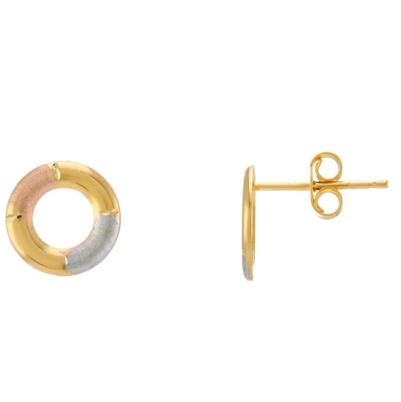 9ct 3 Colour Gold Circle Stud Earrings