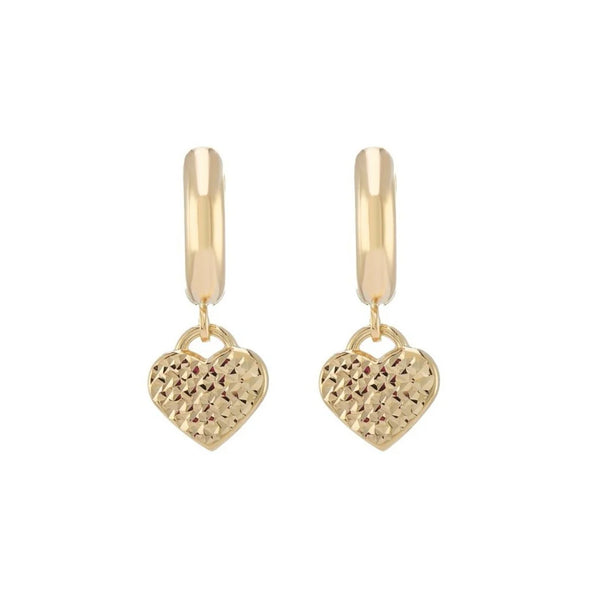 9ct Yellow Gold Drop Heart Huggy Earrings