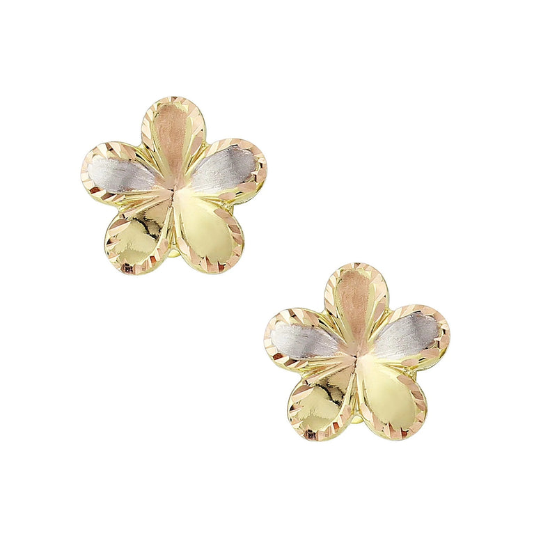 9ct 3 Colour Gold Flower Stud Earrings