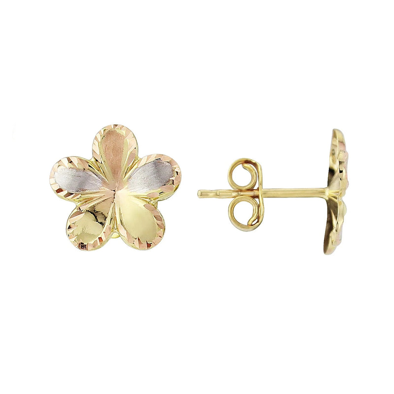 9ct 3 Colour Gold Flower Stud Earrings SIDE