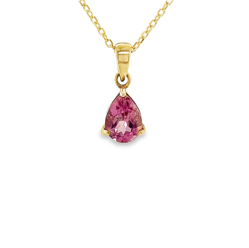 9ct Yellow Gold Pear Shaped Pink Topaz Pendant & Chain