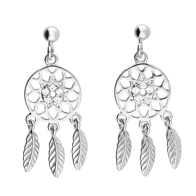 Sterling Silver Dreamcatcher Drop Earrings