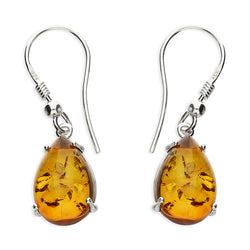 Sterling Silver Amber Teardrop Earrings