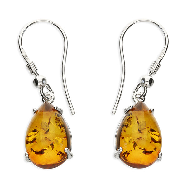 Sterling Silver Amber Teardrop Earrings