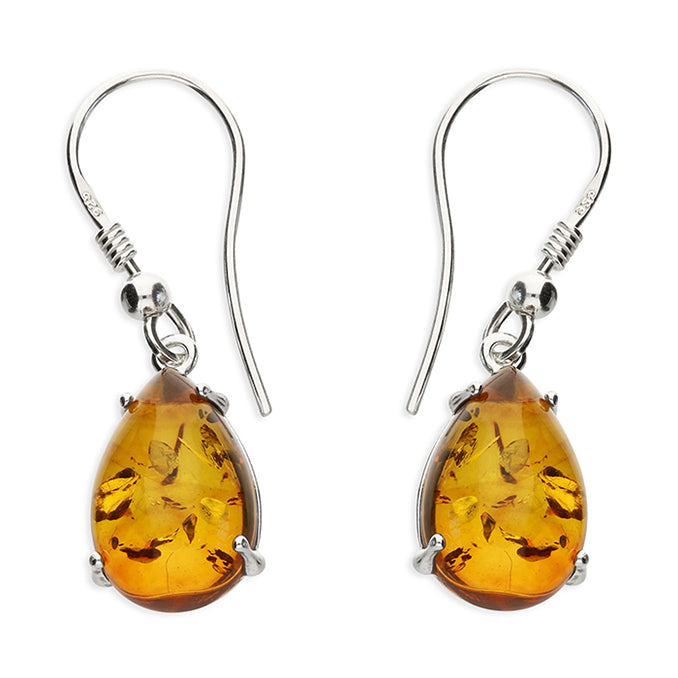 Sterling Silver Amber Teardrop Earrings