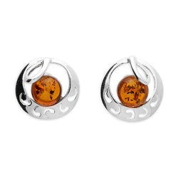 Sterling Silver Amber Crescent Moon Earrings