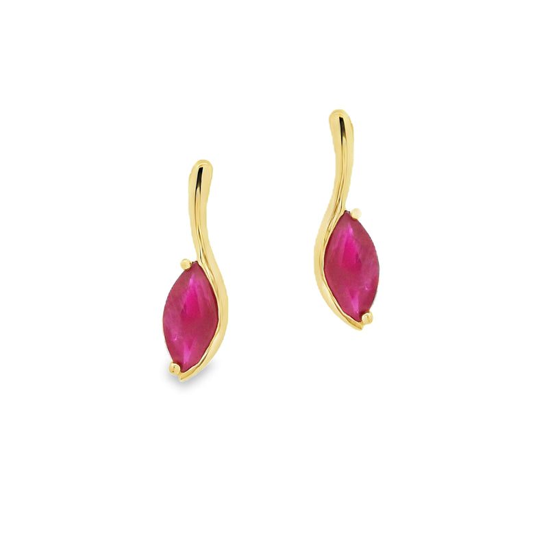 9ct Gold Marquise Ruby Drop Earrings