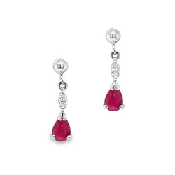 9ct White Gold Ruby & Diamond Drop Earrings