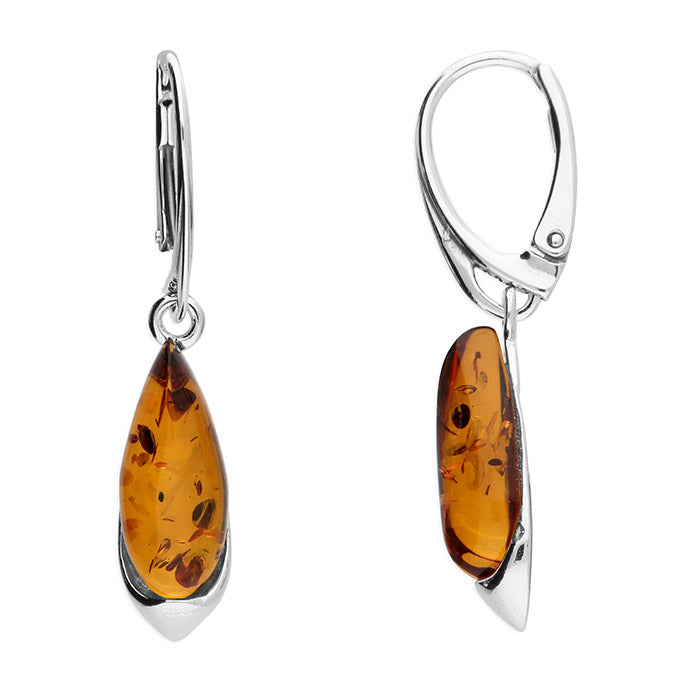 Sterling Silver Amber Drop Earrings