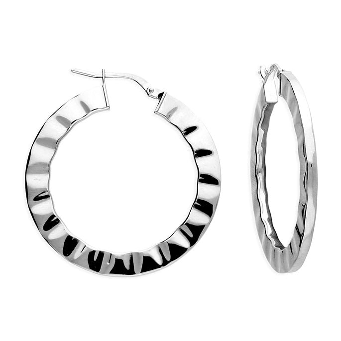 Sterling Silver 33mm Crinkled Hoop Earrings