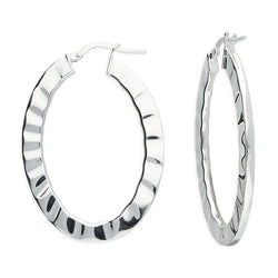 Sterling Silver Oval Crinkle Hoop Earrings