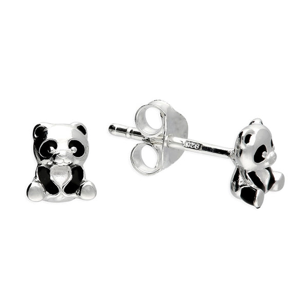 Sterling Silver Panda Stud Earrings