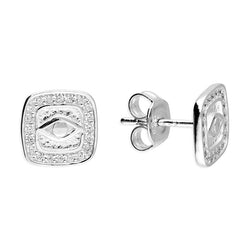 Sterling Silver Square CZ Eye Stud Earrings