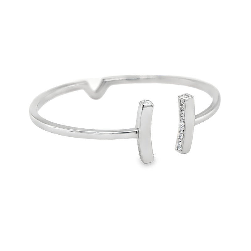 Sterling Silver CZ T End Torque Bangle SIDE