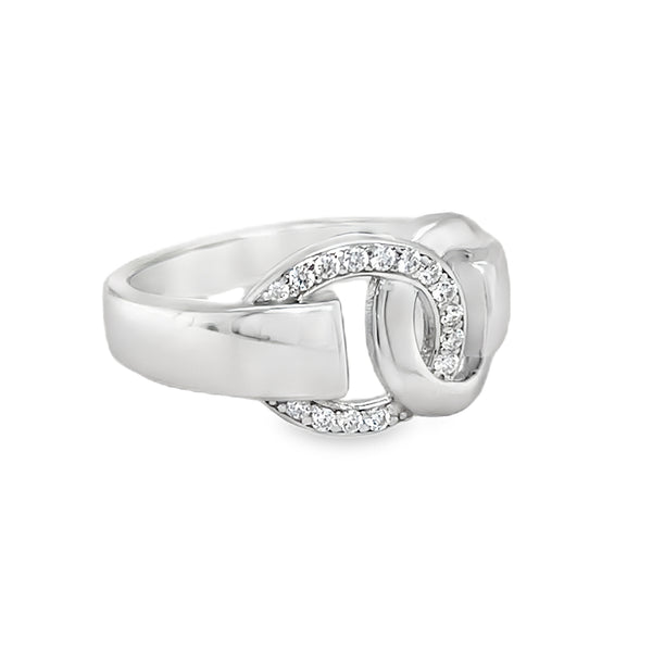 Silver & CZ Interlocking Circles Ring SIDE