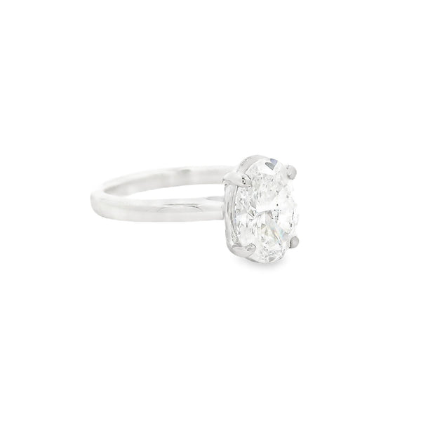 Platinum Solitaire Oval Lab Grown Diamond Engagement Ring 2.06ct SIDE