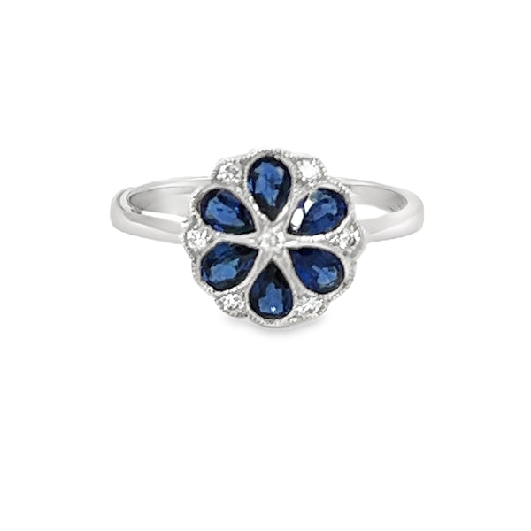 Sapphire & Diamond Pear Cluster Ring 18ct White Gold