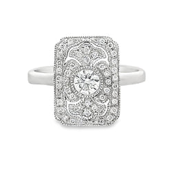 Diamond Deco Style Shield Ring 18ct White Gold