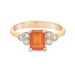 Fire Opal & Diamond Ring 9ct Gold