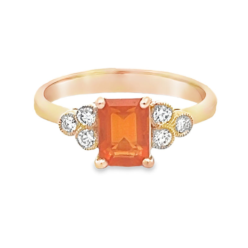 Fire Opal & Diamond Ring 9ct Gold