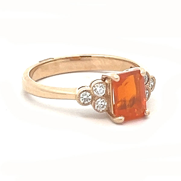 Fire Opal & Diamond Ring 9ct Gold side
