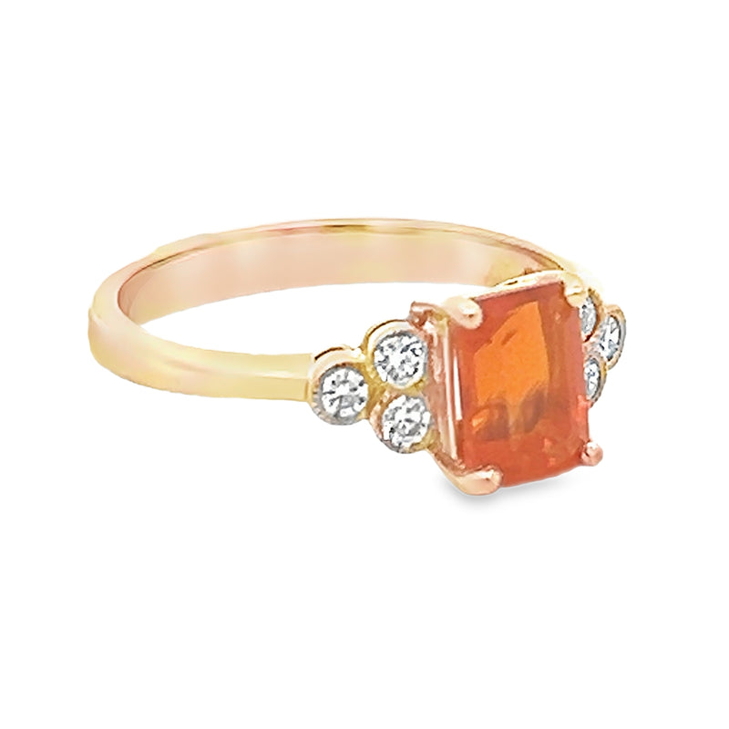 Fire Opal & Diamond Ring 9ct Gold side