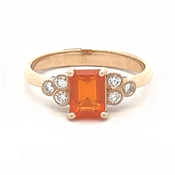 Fire Opal & Diamond Ring 9ct Gold