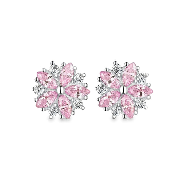 Sterling Silver Sky Pink & White CZ Cluster Earrings