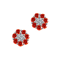 Sterling Silver Red & White CZ Daisy Cluster Earrings