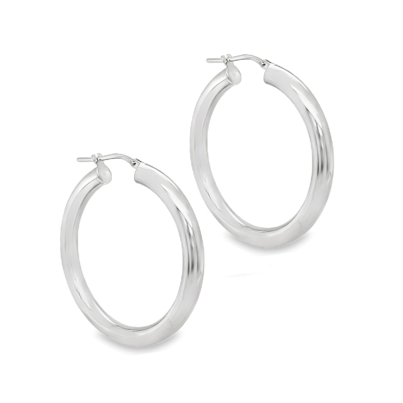 Sterling Silver 30mm Round Tube Hoop Earrings