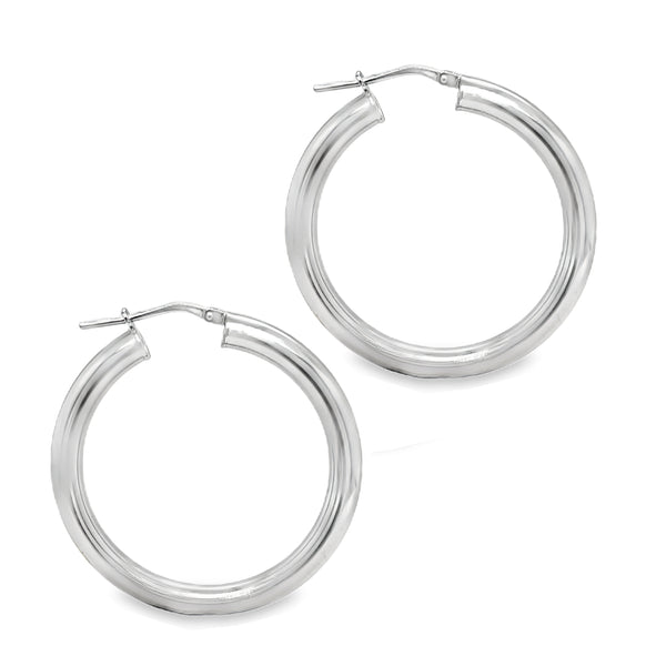 Sterling Silver 30mm Round Tube Hoop Earrings 2