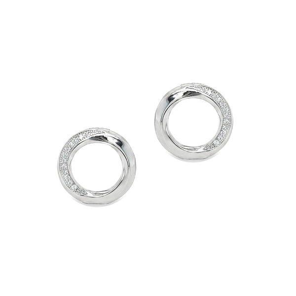 Sterling Silver CZ Circle Stud Earrings