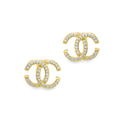 Sterling Silver Gold Plated Double Crescent CZ Earrings