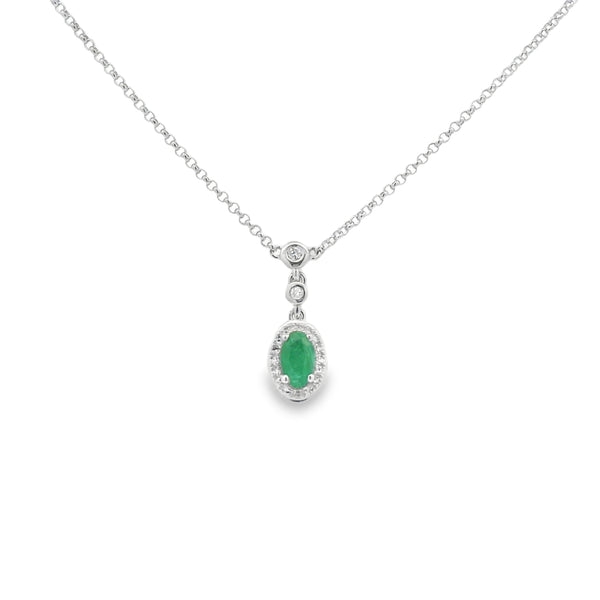 9ct White Gold Emerald & Diamond Cluster Necklace