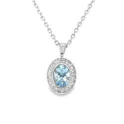 Aquamarine & Diamond Oval Pendant 9ct White Gold