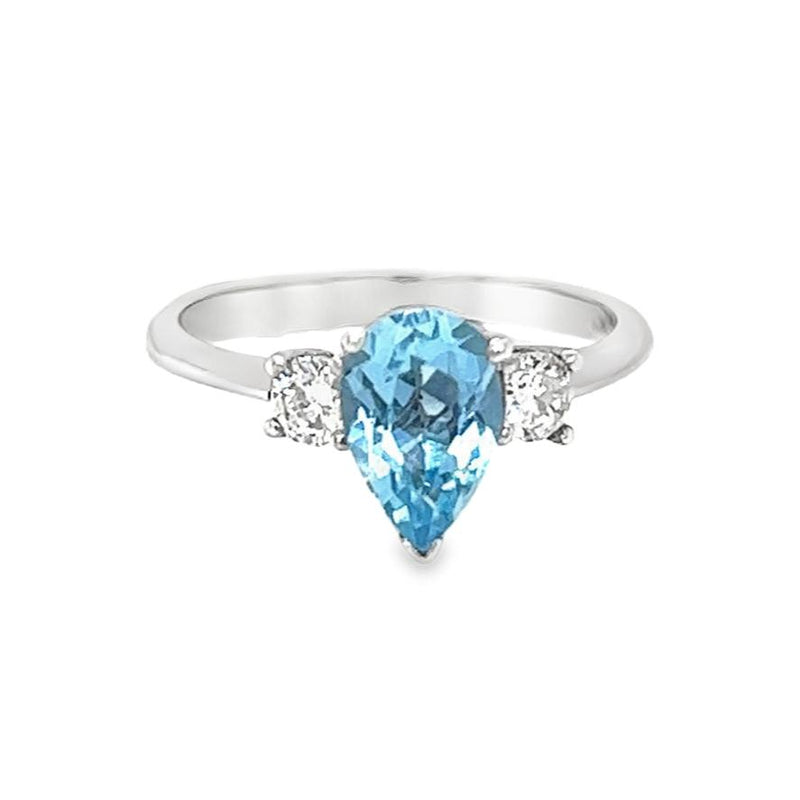 Pear Shaped Aquamarine & Diamond 3 Stone Ring 18ct White Gold