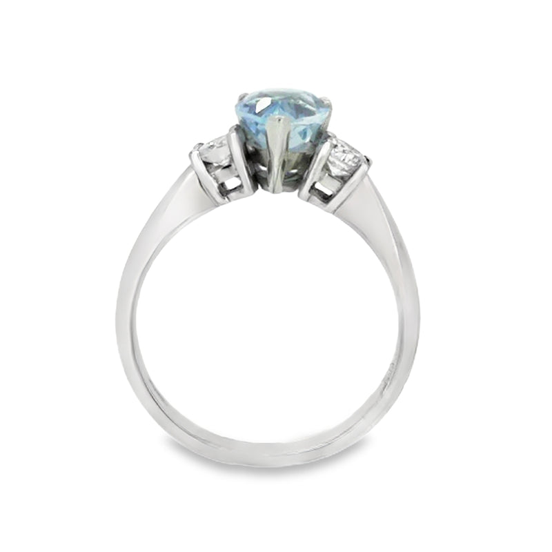 Pear Shaped Aquamarine & Diamond 3 Stone Ring 18ct White Gold