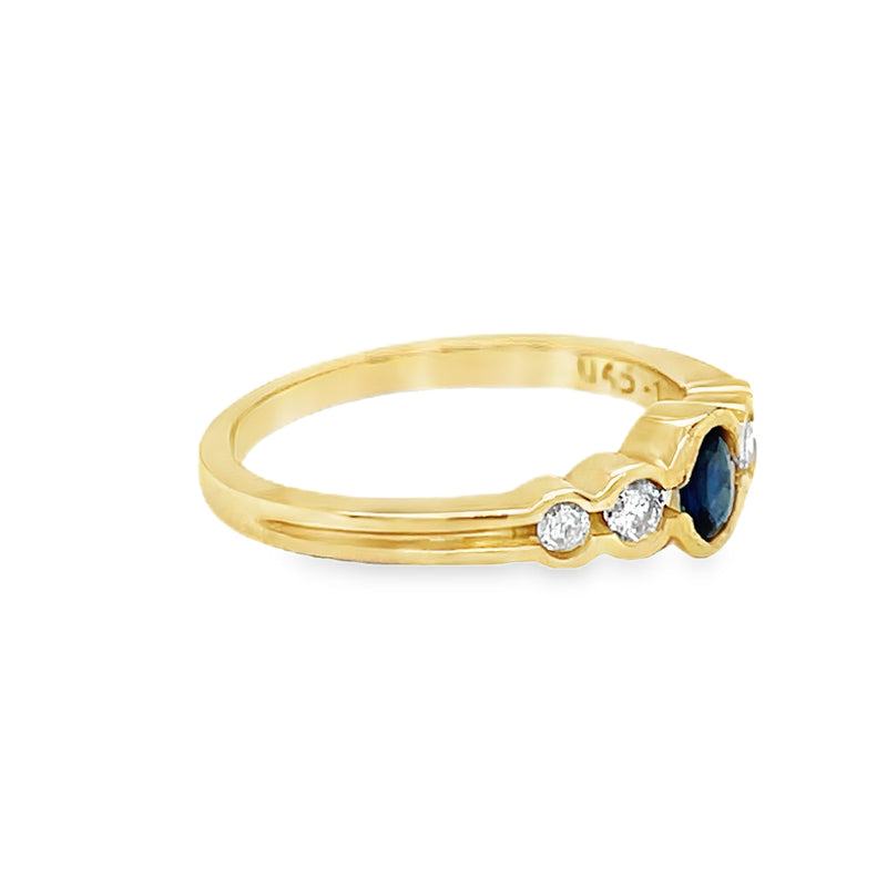 Sapphire & Diamond 5 Stone Ring 9ct Gold side