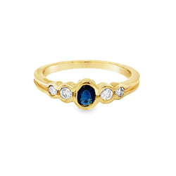 Sapphire & Diamond 5 Stone Ring 9ct Gold