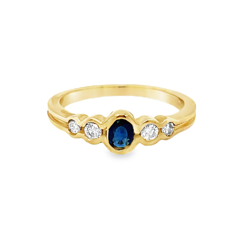 Sapphire & Diamond 5 Stone Ring 9ct Gold