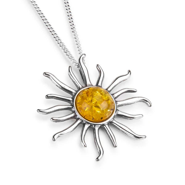 Henryka Sun Goddess Necklace in Silver and Amber