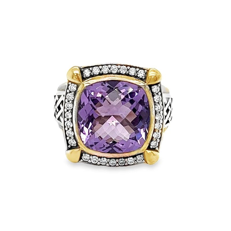 Silver & Gold Plated Purple & White CZ Ring