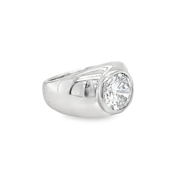 Silver Large Cubic Zirconia Signet Ring SIDE