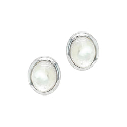 Silver Mother of Pearl Oval Stud Earrings