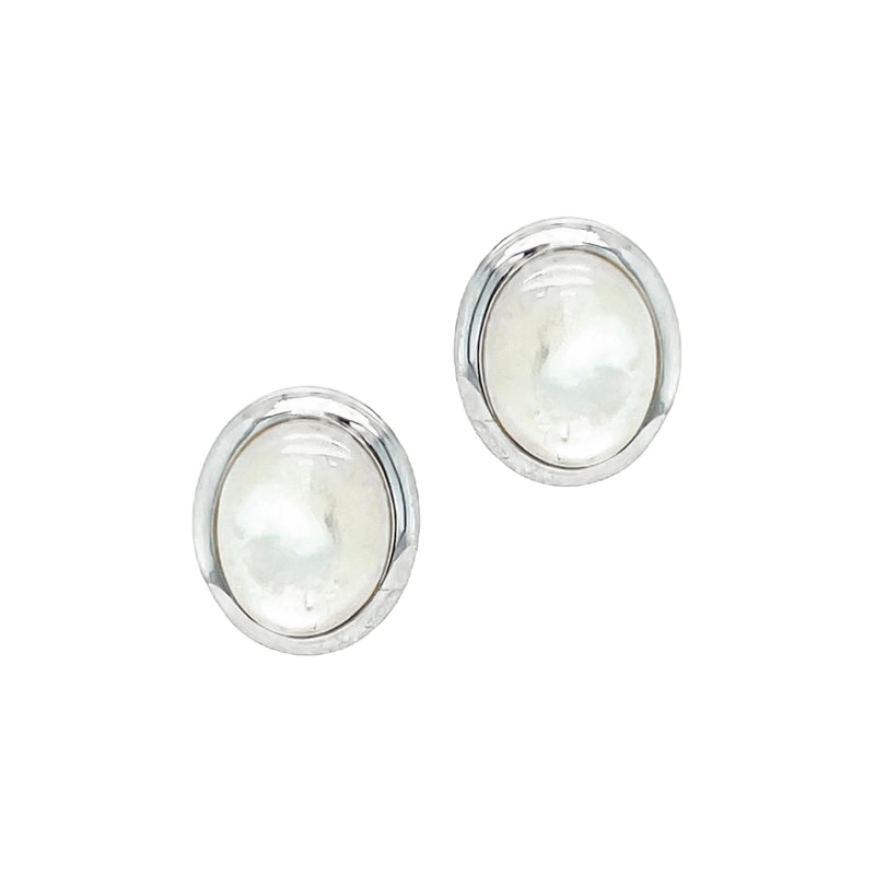 Silver Mother of Pearl Oval Stud Earrings