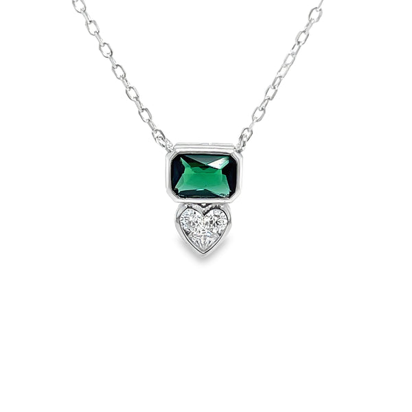 Sterling Silver Rainbow Green CZ Heart Necklace